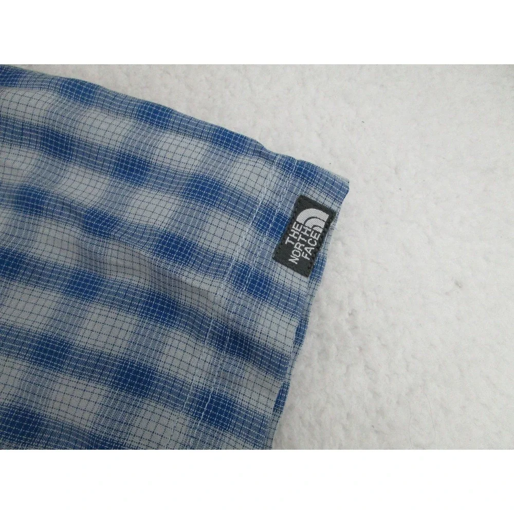 North Face Shirt Mens 2XL Blue White Plaid Short Sleeve Button Up Outdoor Hiking